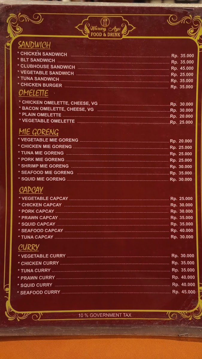 Warung Ayu Lovina Beach Menu - Image 1